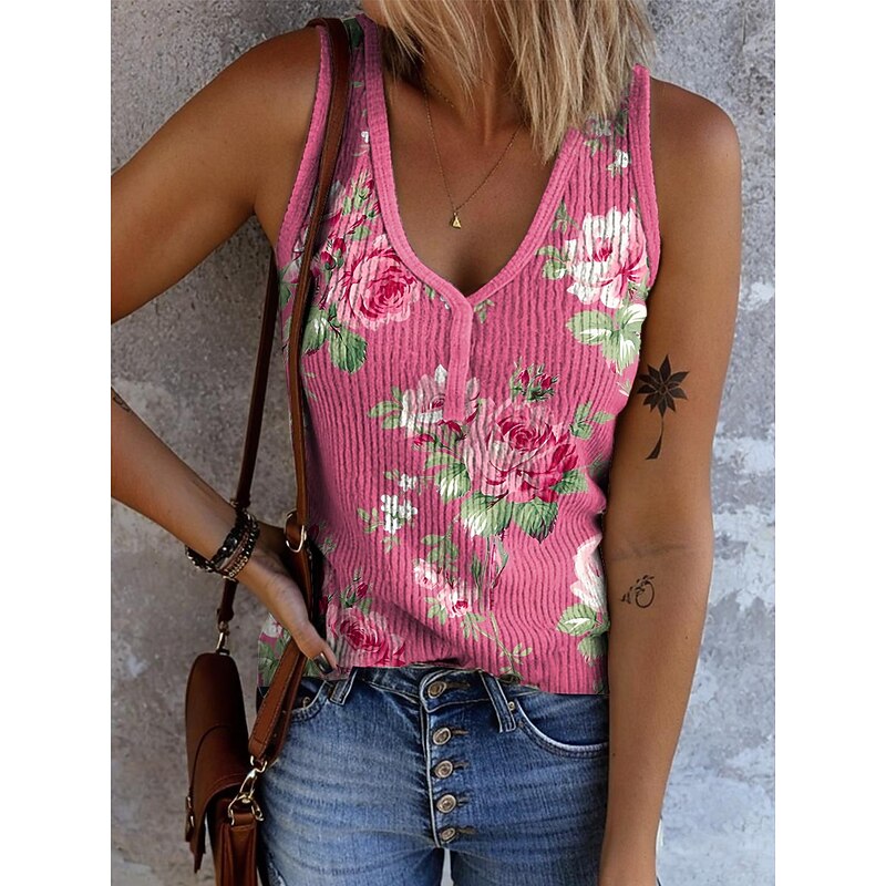 Women's Camisole Tank Top Floral Graphic Vintage Stylish Ethnic Sleeveless Sleeveless V Neck Regular Tops Daily Print Black Pink Light Purple Purple Orange Summer Spring4