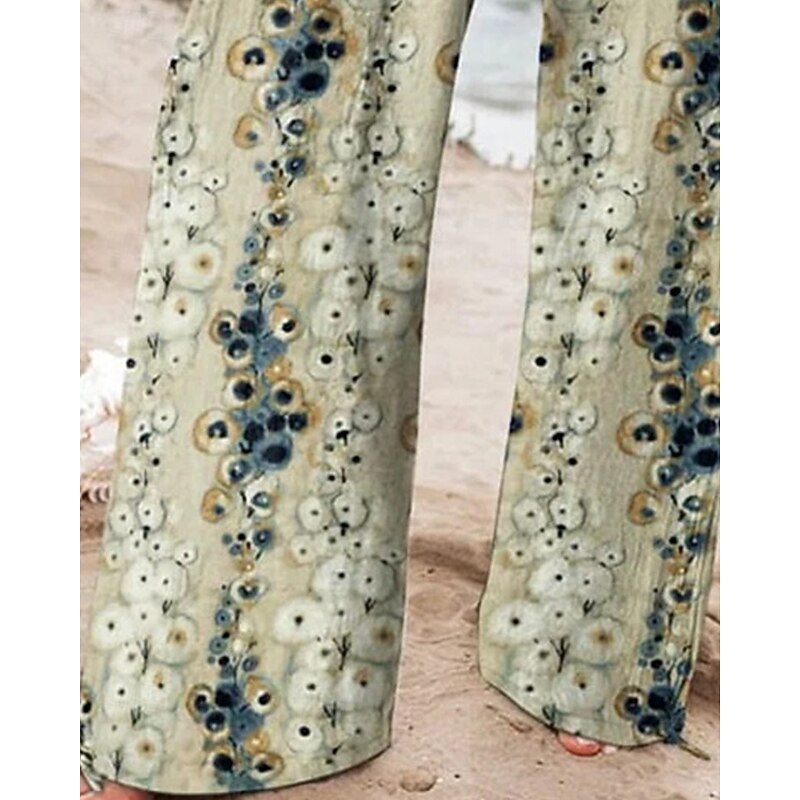 Women's Wide Leg Pants Trousers Palazzo Pants Fashion Boho Full Length High Waist Flower Elastic Waist Drawstring Print Breathability Comfortable Street Daily Wear Going out Khaki Spring Fall Regular3