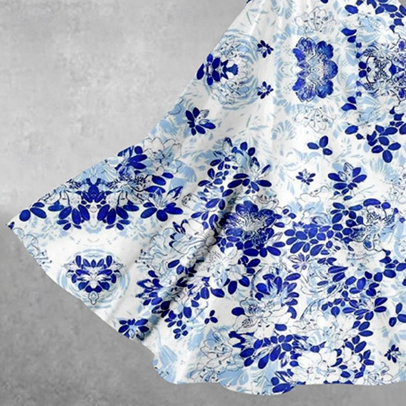 Women's Mini Dress Casual Dress Summer Dress Fashion Modern Daily Beach Weekend Regular Fit Flower Short Sleeve V Neck Blue Spring Fall3