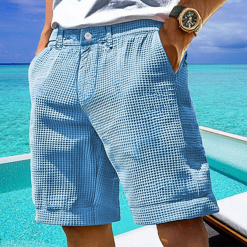 Men's Waffle Shorts Shorts Summer Shorts Casual Shorts Pocket Buttons Plain Comfort Breathable Short Outdoor Vacation Sport Casual Black White