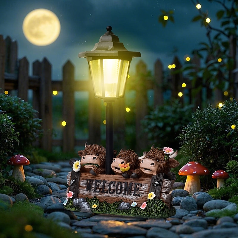 1 Pc Outdoor Solar Waterproof Creative Three Cow Resin Decorative Light Courtyard Garden Path Terrace Balcony Landscape Light3