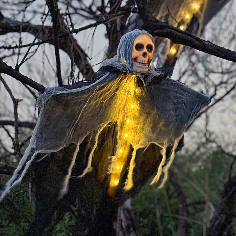 1 Pc Halloween Ghost Skeleton Hanging Ghost Warm Light Indoor and Outdoor Halloween Party Horror and Weird Atmosphere Decorative Light2
