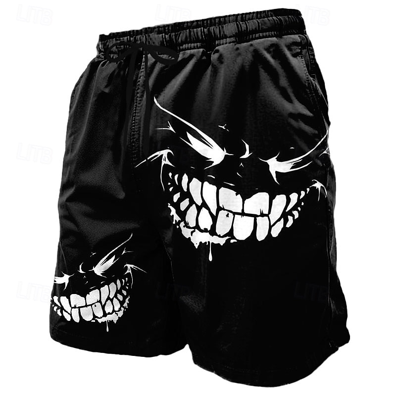 Men's Devil Smile Face Halloween Costumes Swim Trunks Swim Shorts Board Shorts Mid Waist Dark Punk Gothic Style Holiday Streetwear Side Pockets Mesh Lining Elastic Drawstring Waist Designer Clothing