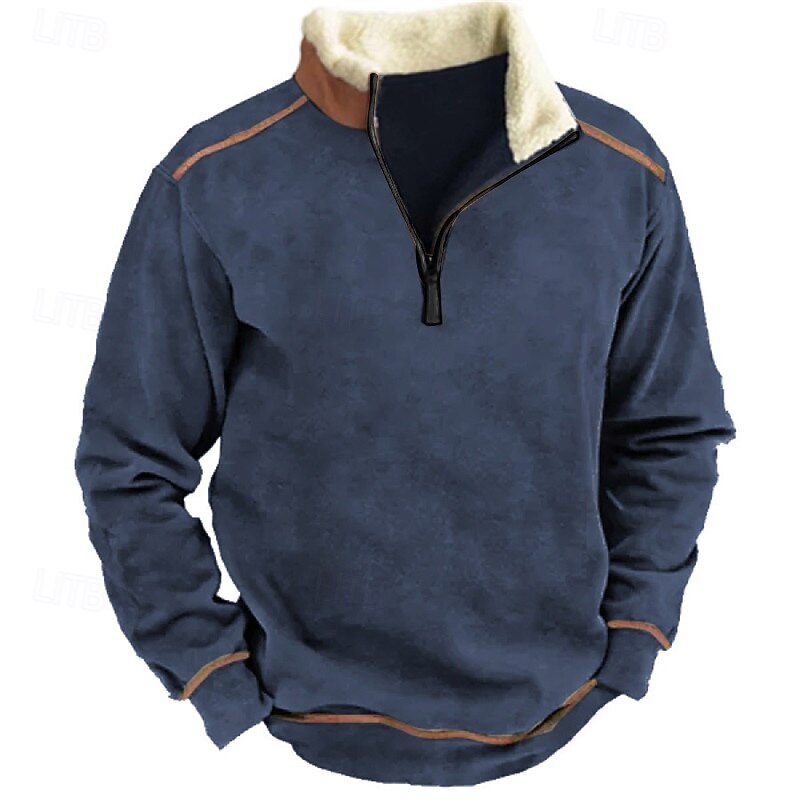 Men's Sweatshirt Quarter Zip Sweatshirt Blue Standing Collar Color Block Patchwork Sports & Outdoor Daily Holiday Polyester Vintage Casual Thin fleece Fall & Winter Clothing Apparel Hoodies2