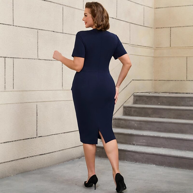 Retro Vintage 1950s 1960s Midi Pencil Dress Plus Size Round Neck Fancy Dress Women's Office / Career Party & Evening Adults' Dress Spring & Summer4