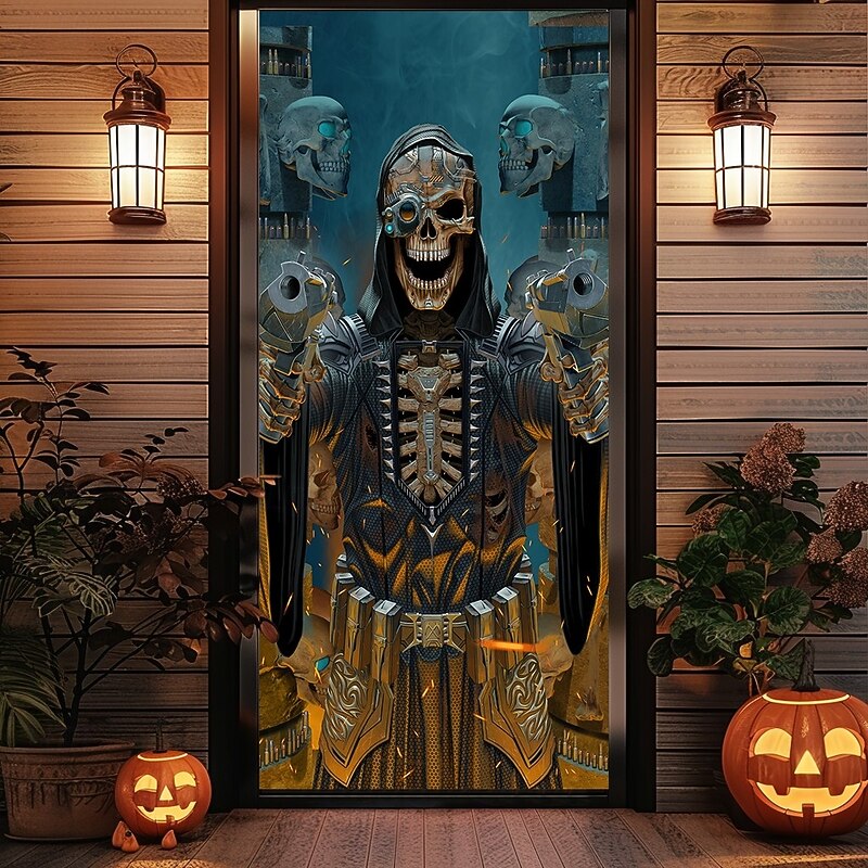 Halloween Door Covers The Bullet Reaper by Vincent Hie Door Tapestry Door Curtain Decoration Backdrop Door Banner for Front Door Farmhouse Holiday Party Indoor Outdoor Decor Supplies3