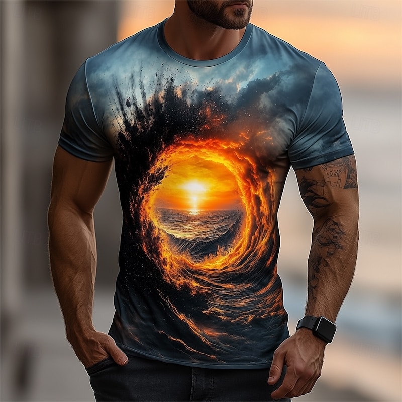 Men's Optical Illusion Ocean 3D T Shirt Short Sleeve T shirt 3D Print Crew Neck Shirt Exaggerated Designer Party Street Casual Light Blue Blue 3# Blue 2# Summer Spring All Seasons Clothing Apparel S3