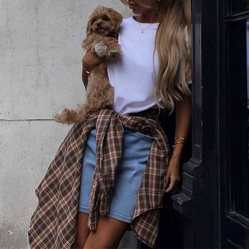 Women's Shirt Plaid Daily Stylish Basic Long Sleeve Shirt Collar Regular Tops Work Daily Holiday Pocket Print Brown Spring Fall4