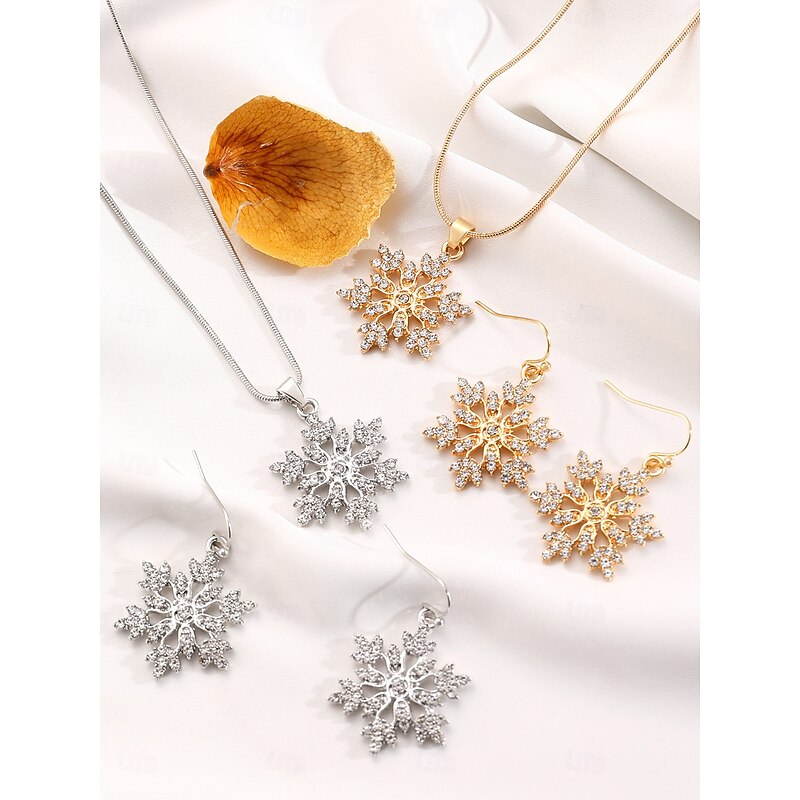 Women's Snowflake Jewelry Set with Sparkling Crystal Pendant Necklace and Drop Earrings - Elegant Winter Style for Christmas Parties and Holiday Gifts4