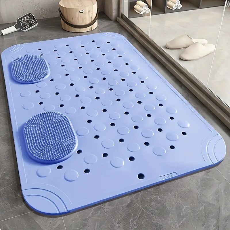 Non-Slip Bathroom Mat with Drainage Holes Comfortable Massage Shower Floor Rug Solid Color Rectangle Design for Home & Hotel Use3