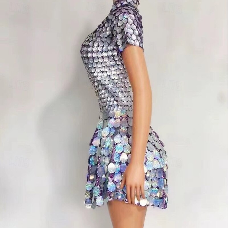 Drag Queen Halloween Dress Mini Sequin Dress Pride Glamorous Sparkle Sheer Women's Halloween Carnival Party Easy Halloween Costumes Dress Up2