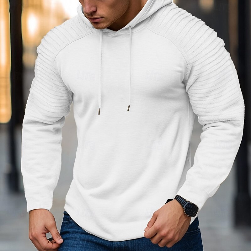 Men's Hoodie Black White Khaki Gray Hooded Plain Textured Cool Casual Winter All Seasons Clothing Apparel Hoodies Sweatshirts