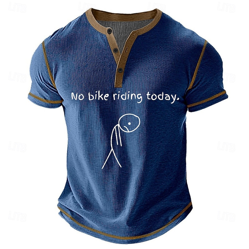 Men's Funny Cycling Graphic T-Shirt Short Sleeve Henley with 