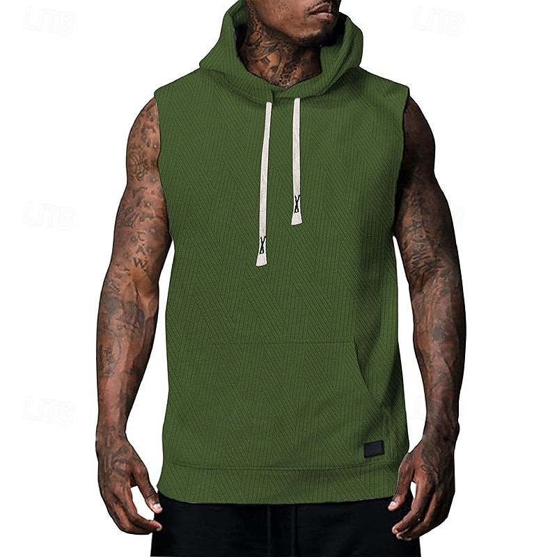 Men's Hoodie Black White Army Green Khaki Gray Hooded Plain Pocket Sports & Outdoor Casual Daily Streetwear Cool Designer Summer Clothing Apparel Hoodies Sweatshirts  Sleeveless Loose Fit2