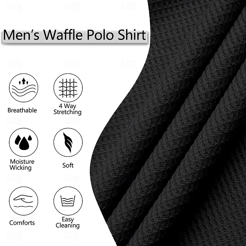 Men's Waffle Polo Shirts Sports Polo Shirts Casual Sports Mandarin Collar Henley Short Sleeve Fashion Comfortable Solid Color Plain Color Block Buttons Summer All Seasons Black Navy Blue Brown Army4