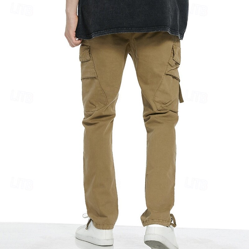 Men's Cargo Pants Trousers Multi Pocket Elastic Drawstring Waist Plain Wearable Outdoor Daily Camping & Hiking Fashion Classic Black Army Green3