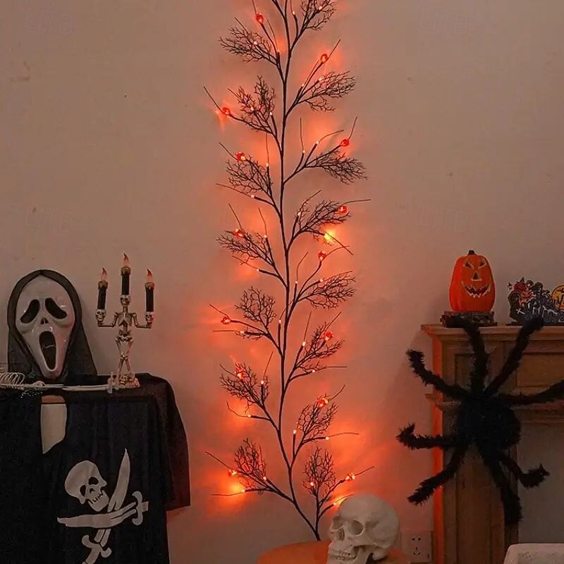 LED Halloween Pumpkin Lights Rattan Lights 1.8m 54leds Battery Powered 8 Modes Lighting Halloween Party Decoration Home Balcony Window Scene Decorations2