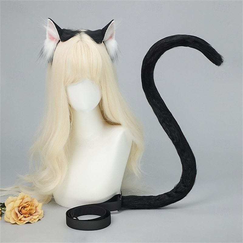 Realistic Cat Ears Headband with Tail Set – Handmade Furry Animal Ears, Cat Cosplay Accessories for Convention, Cosplay, Party, and Halloween2