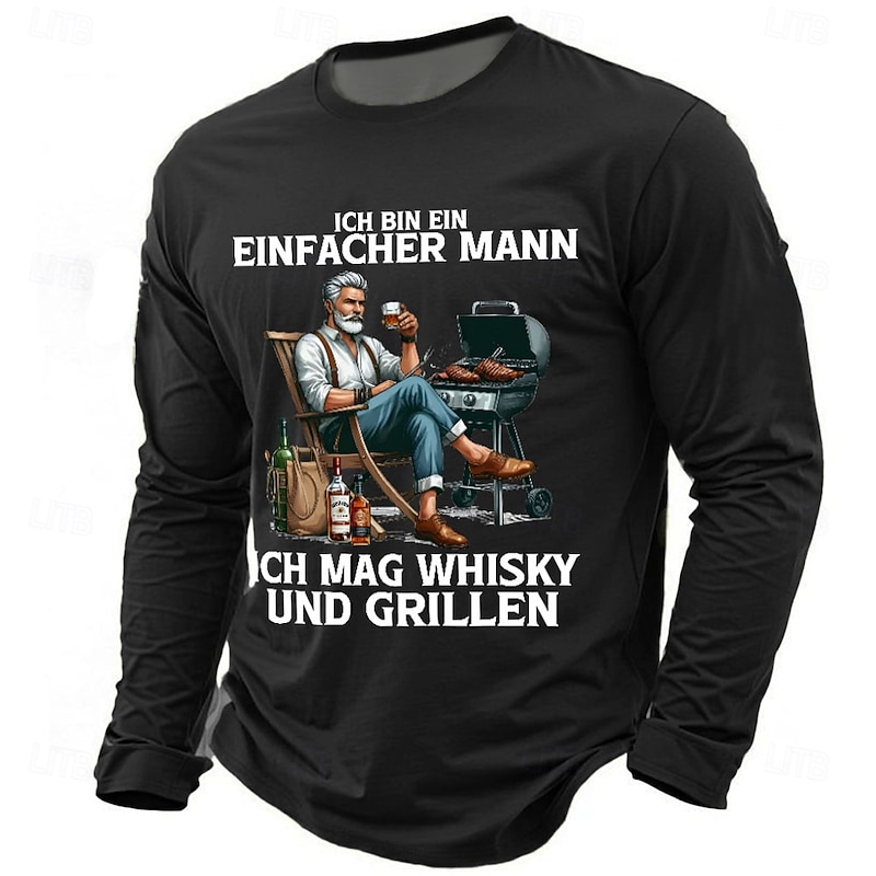 Men's 'I Am A Simple Man' Whisky & Grilling Graphic Long Sleeve Tee - Lifestyle Humor Shirt3