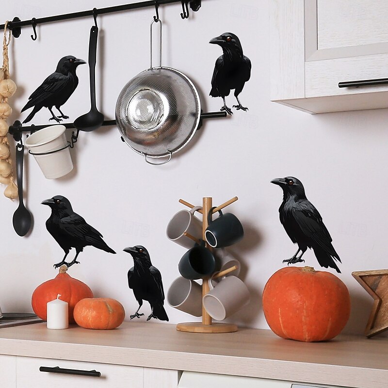 Halloween Black Crow Window Decal, Self-Adhesive Glass Sticker for Bedroom and Home Decoration, Spooky Halloween Home Decor Bulk Wholesale2