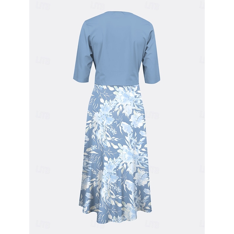 Women's Two Piece Dress Sets Midi Dress with Jacket Elegant A Line Dress Half Sleeve Party Semi Formal Floral Graphic Print V Neck Wedding Guest Daily Blue Purple Green Regular Fit2