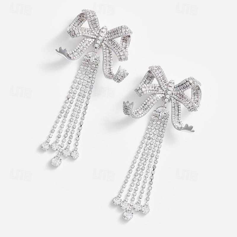 Women's Stud Earrings Geometrical Precious Bowknot Vintage Fashion Dangling Imitation Diamond Earrings Jewelry Silver For Wedding Party Holiday Prom 1 Pair4