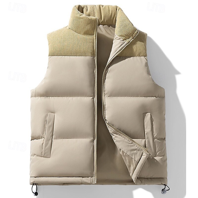 Men's Hiking Vest Puffer Vest Thermal Vest Sleeveless Vest Outdoor Thermal Warm Winter Zipper Pocket Polyester Black Khaki Coffee Hunting Fishing Climbing4