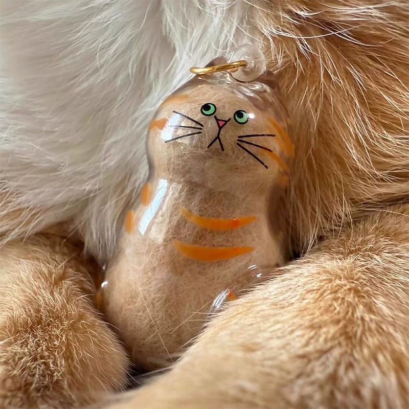 Cat Hair Collector Keychain Pet Hair Storage Bottle Memorial Gift, Transparent Capsule Keepsake for Cat Fur, Gashapon Style Pendant Keyring for Bag, Pet Remembrance Ornament3
