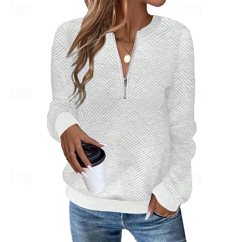 Women's Texture Sweatshirt Pullover Plain Streetwear Casual Comfy Long Sleeve V Neck Regular Tops Street Holiday Going out Half Zipper Quarter Zipper Quarter Zip Black White Pink Gray Fall4
