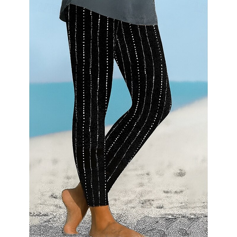 Women's Leggings Vacation Vintage Ethnic Style Ankle-Length High Waist Graphic Geometric 3D Print Quick Dry Breathability Soft Stretchy Outdoor Home Causal Black White Fall Regular Fit