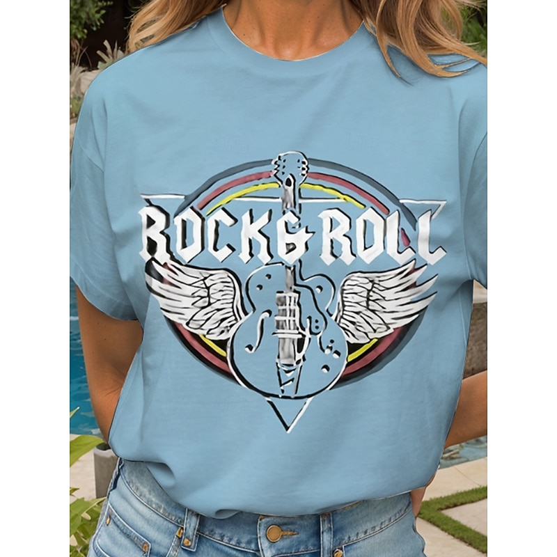 Music Festival Women's T Shirt Graphic Letter Vintage Stylish Classic Short Sleeve Crew Neck Round Neck Regular Tops Daily Weekend Print Black Pink Blue Purple Green Summer Spring3