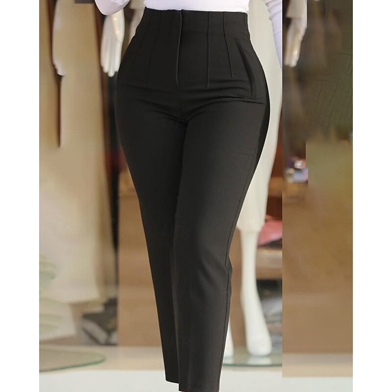 Women's Dress Pants Fashion Full Length Natural Plain Elastic Waist Comfortable Work Business claret Depression Green Apricot Black Fall Regular Fit4
