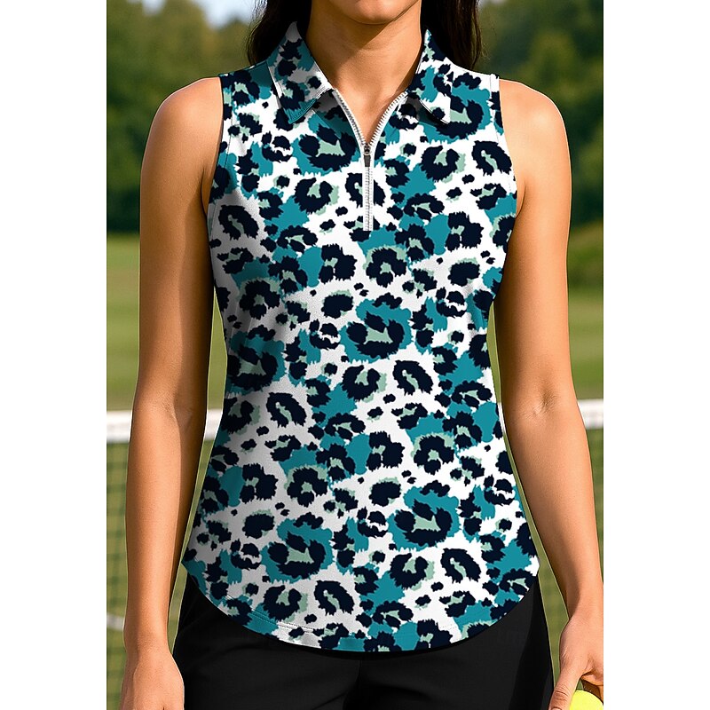 Women's Leopard Multi Color Tops Sport Shirt Golf Polo Shirt Tennis Shirt Sleeveless Zipper UPF50+ UV Resistant High Elasticity Moisture Wicking Breathable Tennis Pickleball Running Turndown Zip3