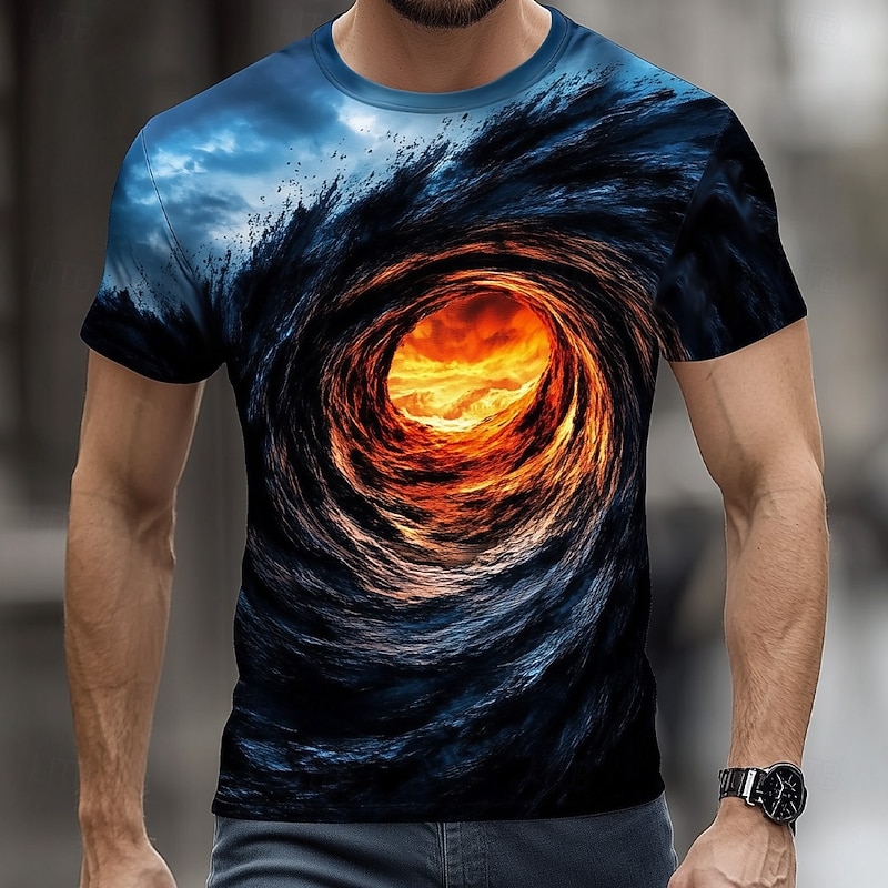 Men's Optical Illusion Abstract 3D T Shirt Short Sleeve T shirt 3D Print Crew Neck Shirt Exaggerated Designer Party Street Casual Yellow Red Blue Summer Spring All Seasons Clothing Apparel S M L XL