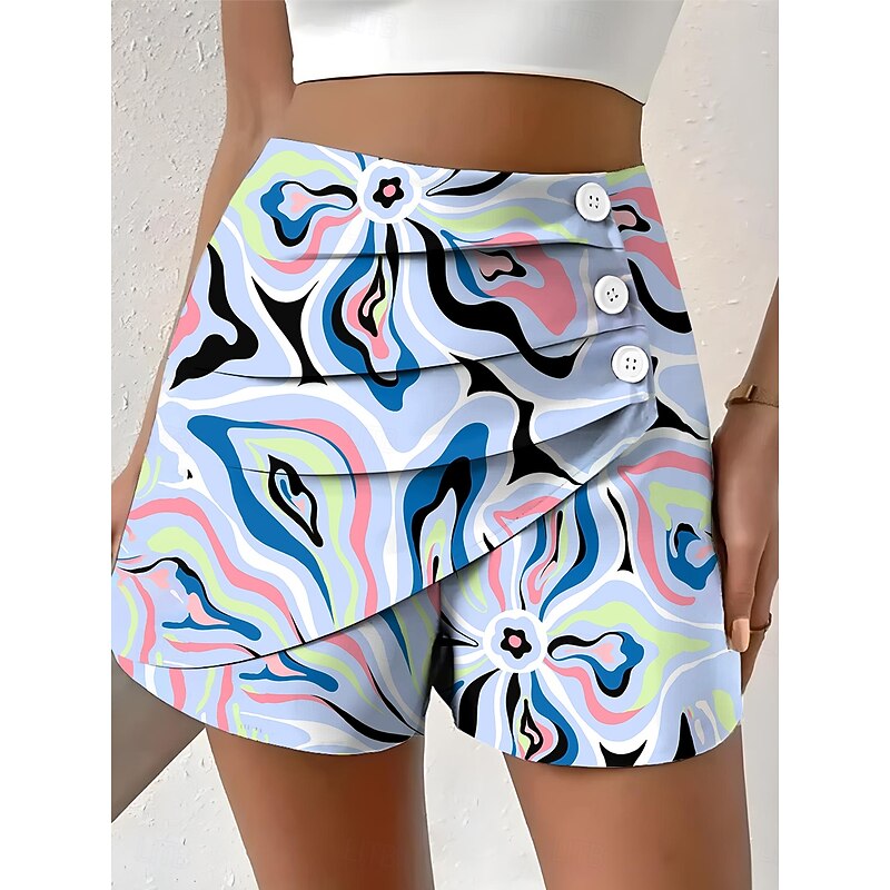 Women's Chinos Shorts Elegant Vacation Vintage Short High Waist Graphic Geometric Pattern Abstract Layered Quick Dry Comfortable Breathable Inelastic Outdoor Street Daily Robin's Egg Blue Pink Green3