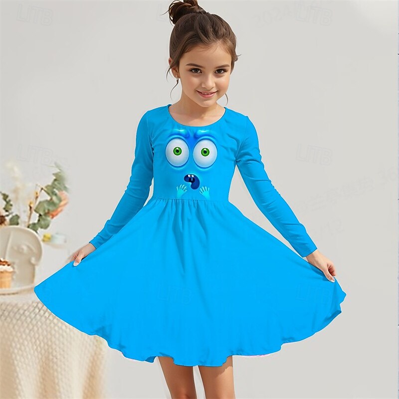 Girls' 3D Cat Dress Long Sleeve Summer Spring Vacation Daily Holiday Princess Beautiful Sweet Kids 4-12 Years Casual Dress A Line Dress Knee-length Regular Fit