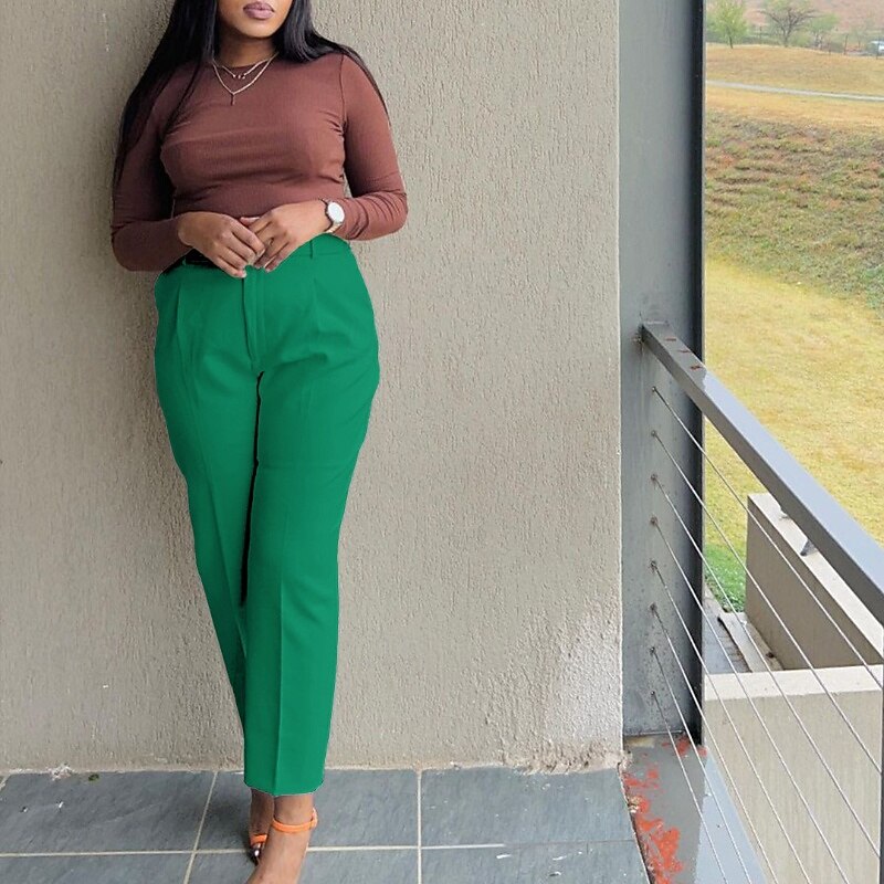 Women's Dress Pants Streetwear Casual Full Length Natural Plain Pocket Elastic Waist Comfortable Formal Business Streetwear Black White Yellow Pink Fall Regular Fit4