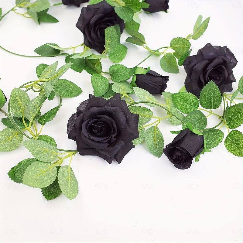 78inch Black artificial rose-vine garland plastic artificial flower hanging decoration table center tent mirror - Multi-functional home decoration for Halloween Easter Day of the Dead2