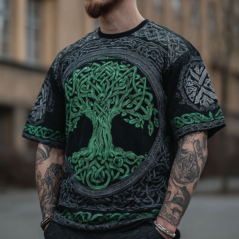 Men's 3D Celtics Tree Of Life T Shirt Short Sleeve T shirt 3D Print Crew Neck Shirt Fashion Viking Designer Party Street Casual Blue Green Army Green Summer Spring Clothing Apparel S M L XL XXL XXXL