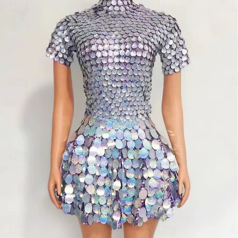 Drag Queen Halloween Dress Mini Sequin Dress Pride Glamorous Sparkle Sheer Women's Halloween Carnival Party Easy Halloween Costumes Dress Up