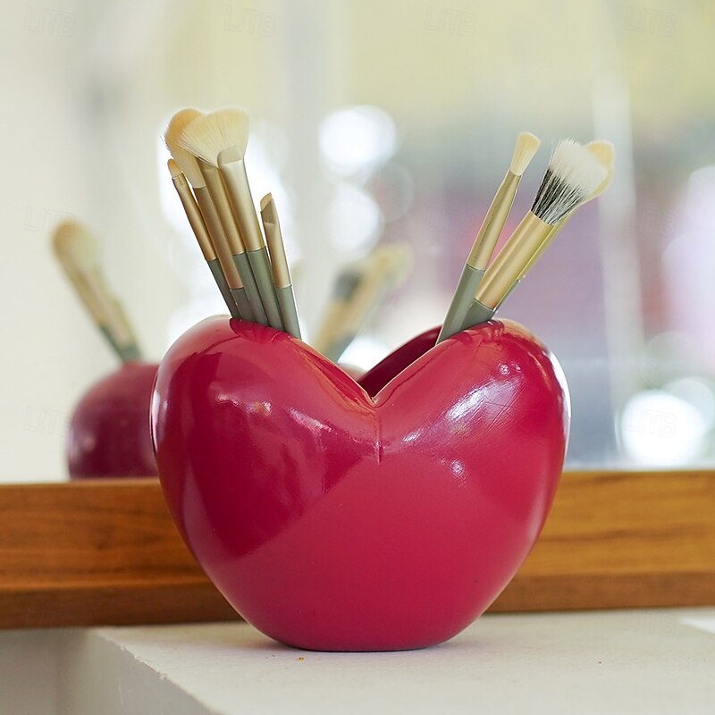 Pen Holder 3D Heart Shaped Storage Organizer Cute Desktop Decoration for Girls Makeup Brush Holder Stationery Container Romantic Vanity Table Accessory Gift Idea2