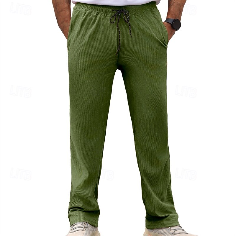 Men's Sweatpants Corduroy Pants Trousers Straight Leg Sweatpants Pocket Elastic Waist Drawstring Plain Comfort Sports Outdoor Daily Fashion Casual ArmyGreen Black Micro-elastic3