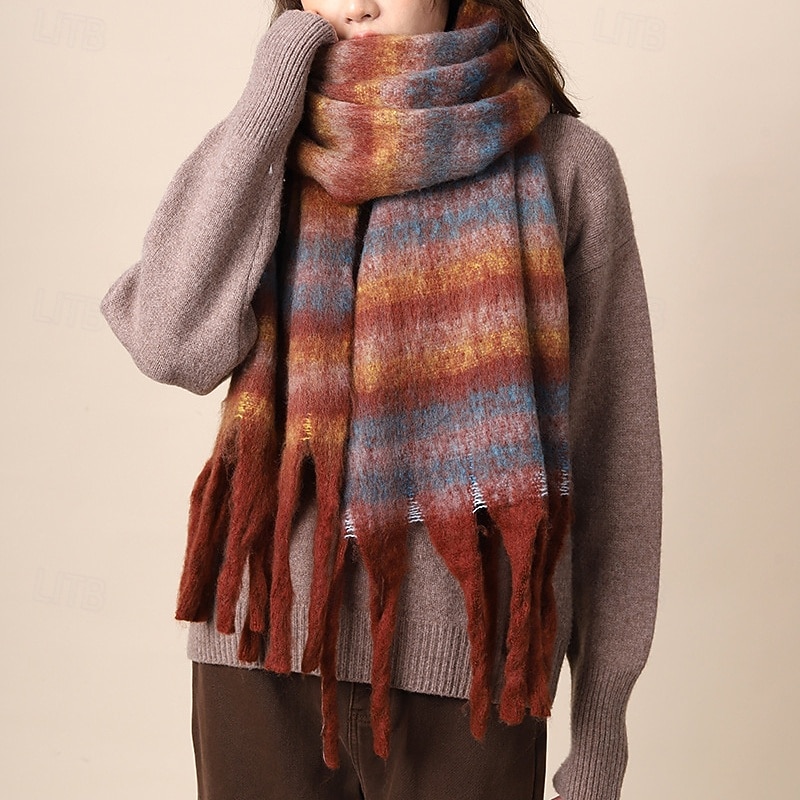 Women's Rectangle Scarf Women's Shawls & Wraps Street Daily Date Black Orange Scarf Plaid2