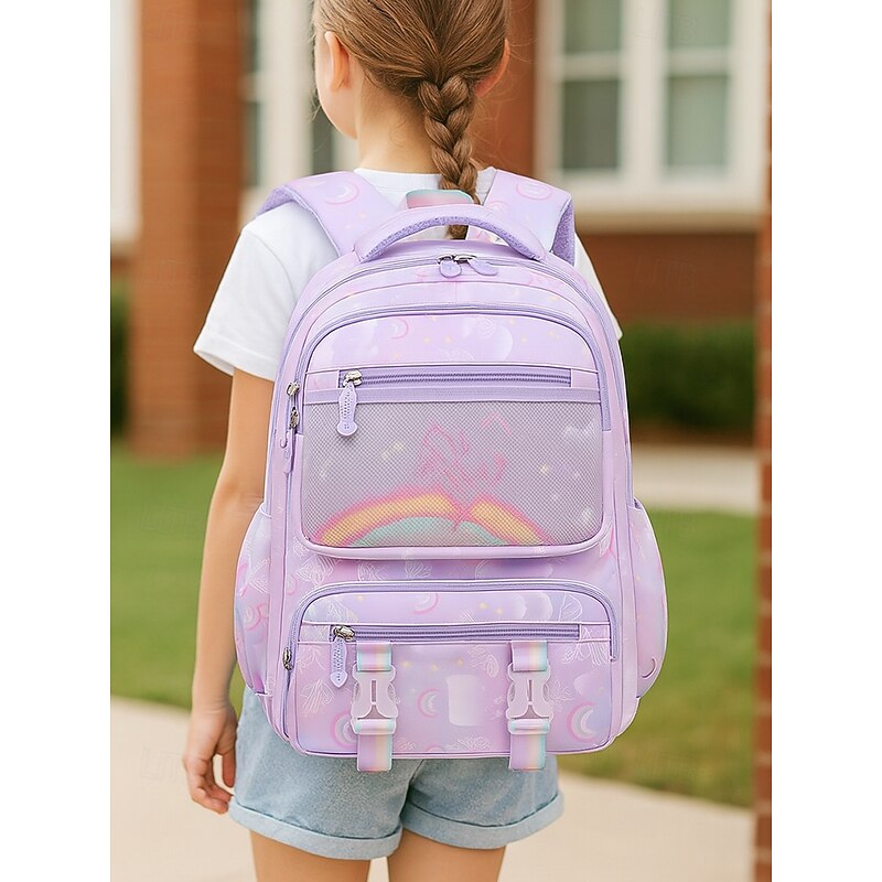 Girl's Rainbow Butterfly Backpack with Multi-Layer Storage and Mesh Pocket – Lightweight School Bag for Kids and Elementary Students2
