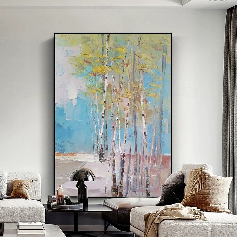 Handmade Oil Painting Canvas Wall Art Decoration Abstract Birch Forest Landscape for Home Living Room Decor Rolled Frameless Unstretched Painting4