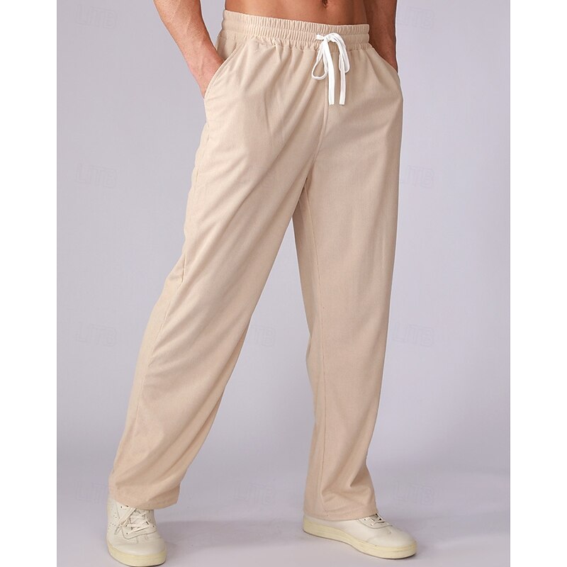 Men's Sweatpants Corduroy Pants Trousers Straight Leg Sweatpants Pocket Elastic Waist Drawstring Plain Comfort Sports Outdoor Daily Fashion Casual Black Brown Micro-elastic