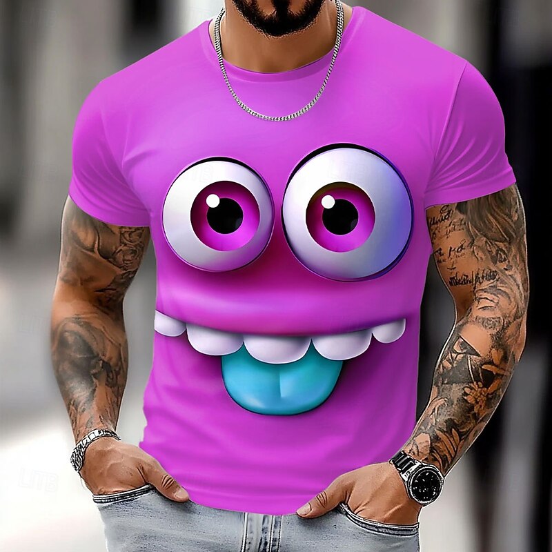 Men's 3D Human face T Shirt Short Sleeve T shirt 3D Print Crew Neck Shirt Exaggerated Designer Party Street Casual Blue 2# Blue 1# Purple Summer Spring All Seasons Clothing Apparel S M L XL XXL XXXL2