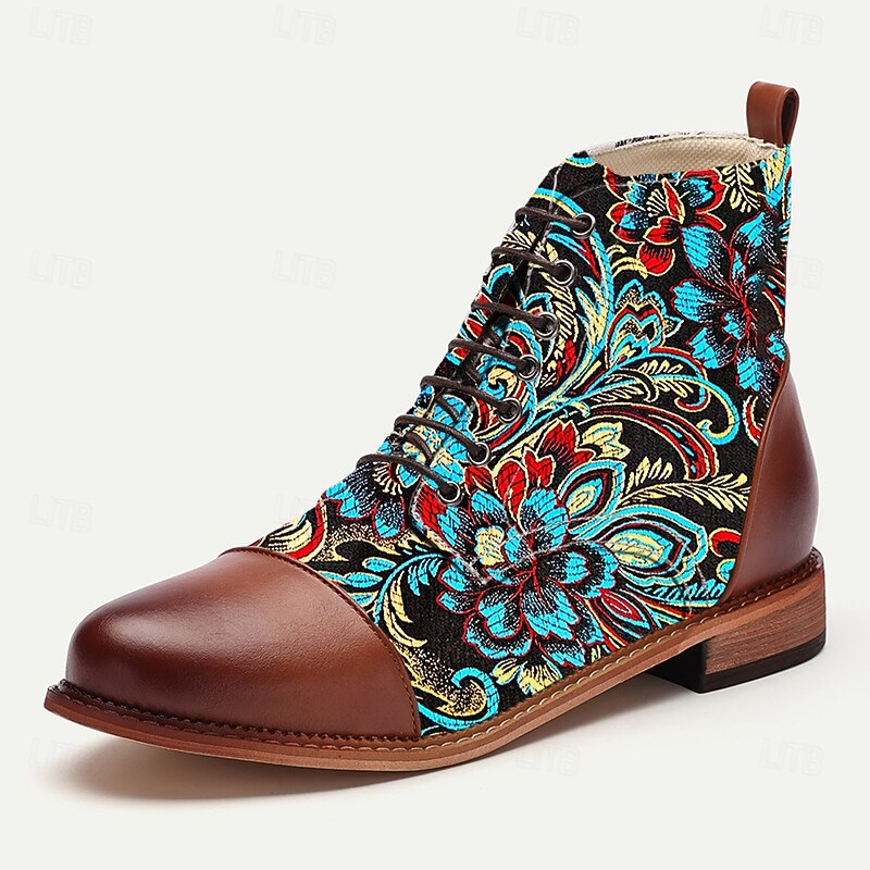 Men's Floral Jacquard Fabric Lace-Up Ankle Boots – Artistic Bohemian Style Boots for Festivals, Street Fashion and Holiday Travel2