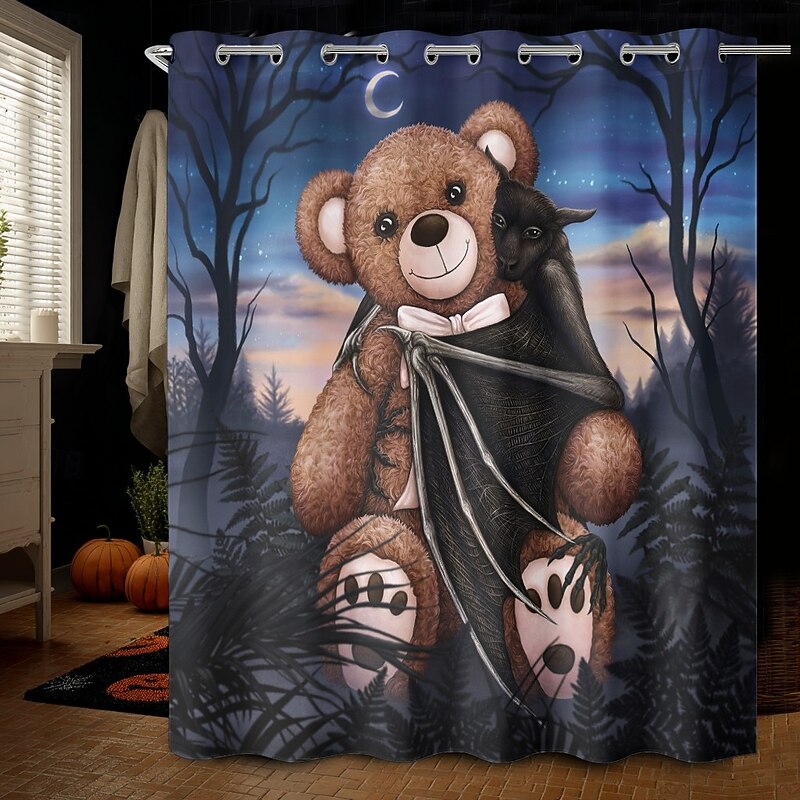 Bedtime and Moonlight Companions by Sarah Richter Halloween ShowerCurtain with Hooks Polyester Washable Waterproof Pattern Bathroom Bathtub Decor