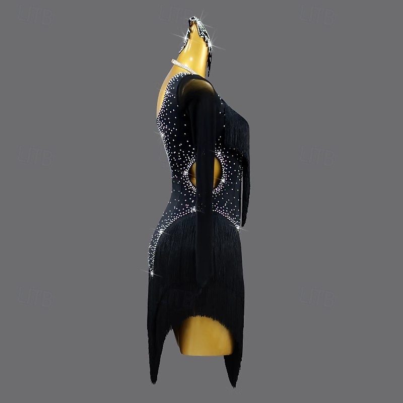 Latin Dance Dress Women's Performance Salsa Dance Tassel  Dress Long Sleeve Rumba Samba Chacha Party Stage Dancewear Clothes4